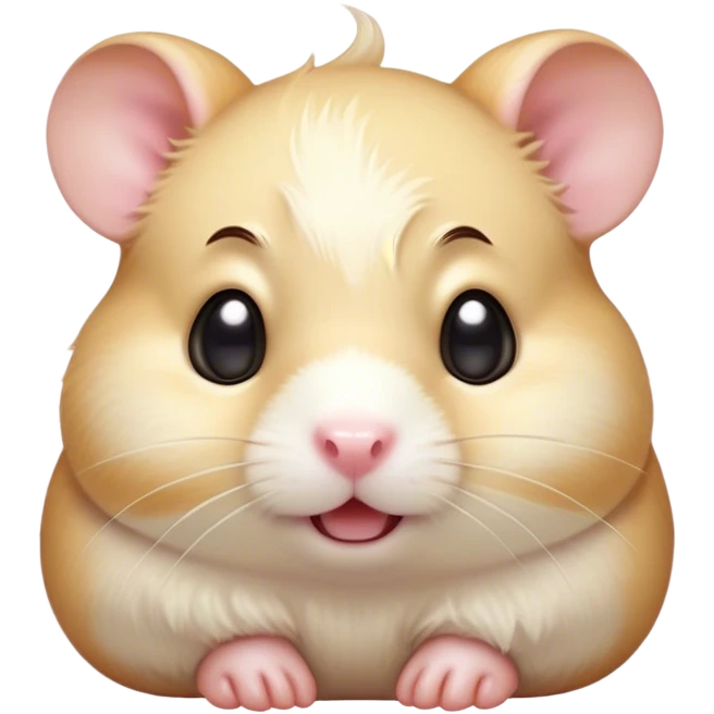 Cinematic Comical Cream Hamster Portrait Emoji, Head tilted dramatically with an exaggeratedly amused expression, featuring a striking cream fur with a luminous sheen, wide, expressive dark eyes filled with playful disbelief, Simplified yet hilariously expressive features, highly detailed, glowing with a slightly sassy glow, high shine, dramatic yet playful, stylized with an air of cheeky mischief, bright and endearing, soft glowing outline, capturing the essence of a spirited and over-the-top hamster, so meme-worthy it feels like it could side-eye its way into internet fame instantly! emoji