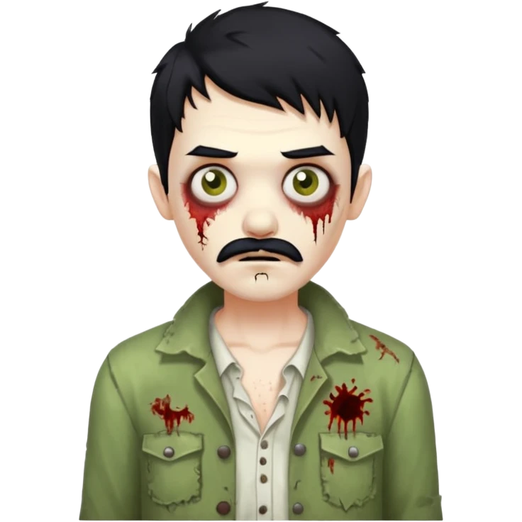 young zombie with black hair and white mustache emoji