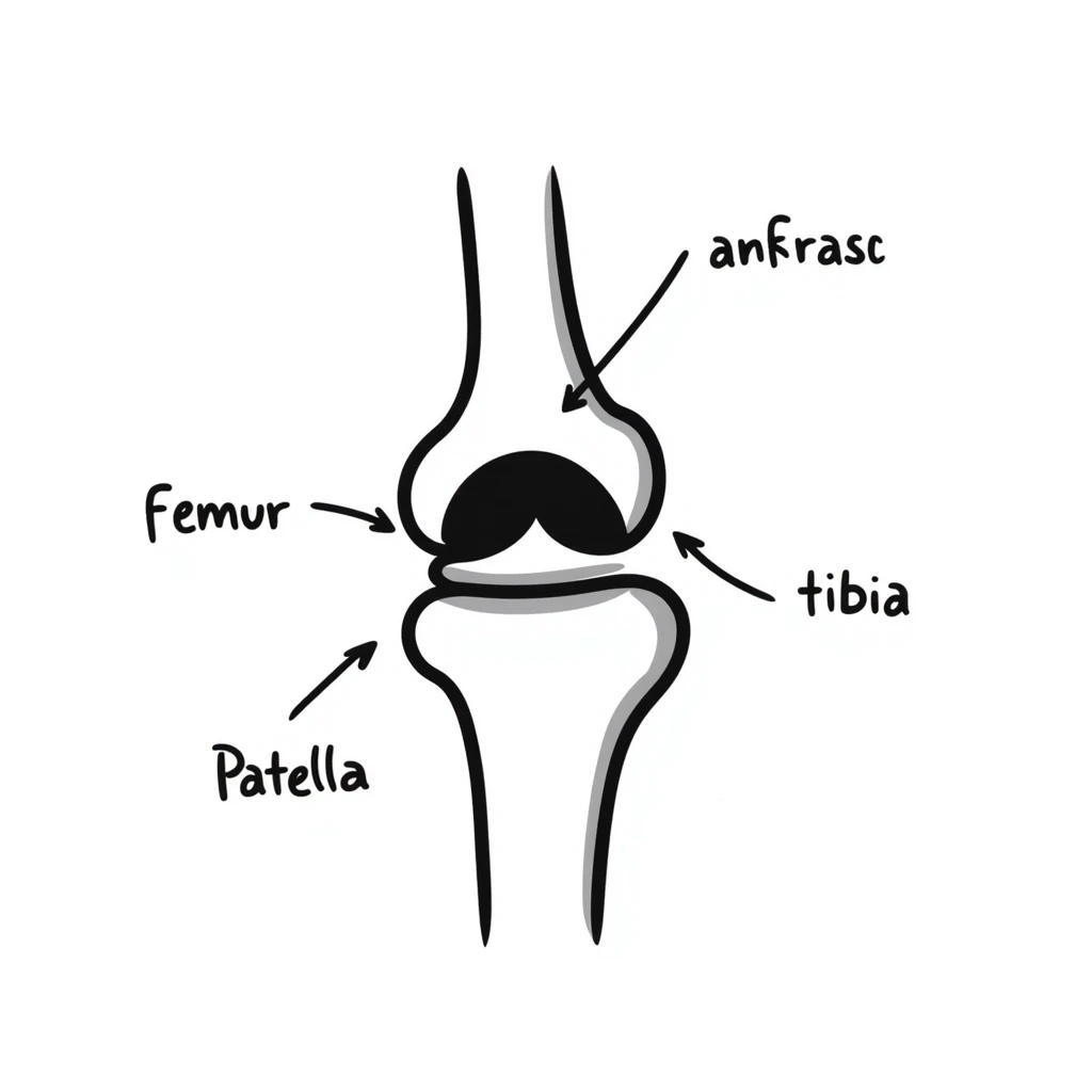 knee joint bones with labels, educational diagram of knee skeleton emoji