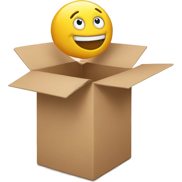 thinking outside the box, a happy box that hte top is open and it has hands  emoji