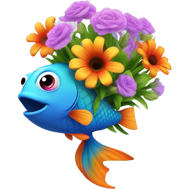 Cute fish holding bouquet emoji