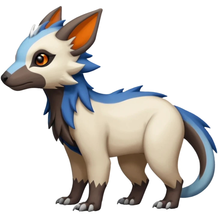 Dark dull blackish deep-Brown with Beige, Orange, And Blue Linoone-Absol-Trico-Hybrid (Full body) emoji