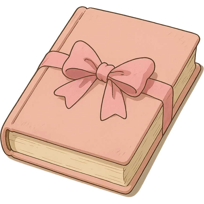 ghibli style light pink book with a pink bow emoji