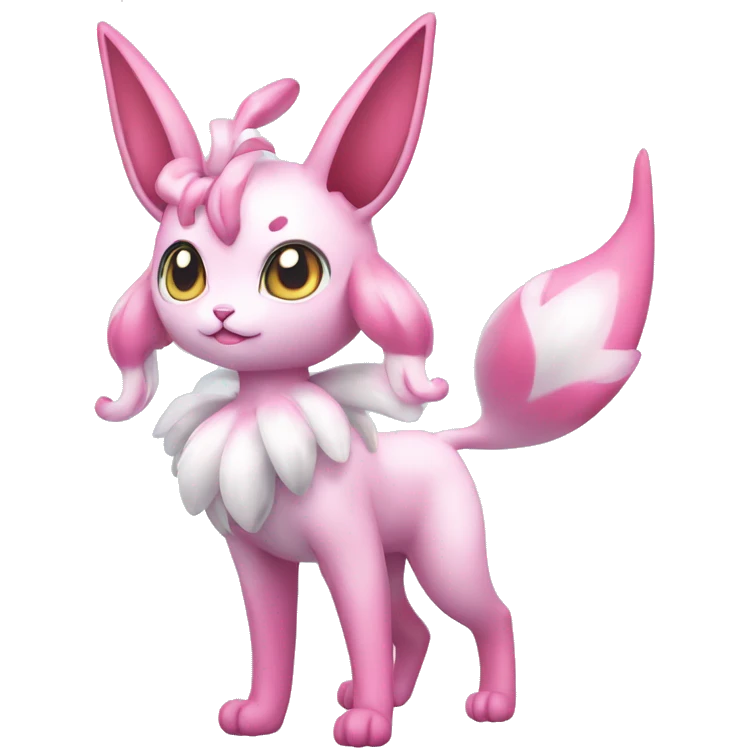 Shiny Pink Sylveon-Fairy-type-Fakémon-Cat full body emoji