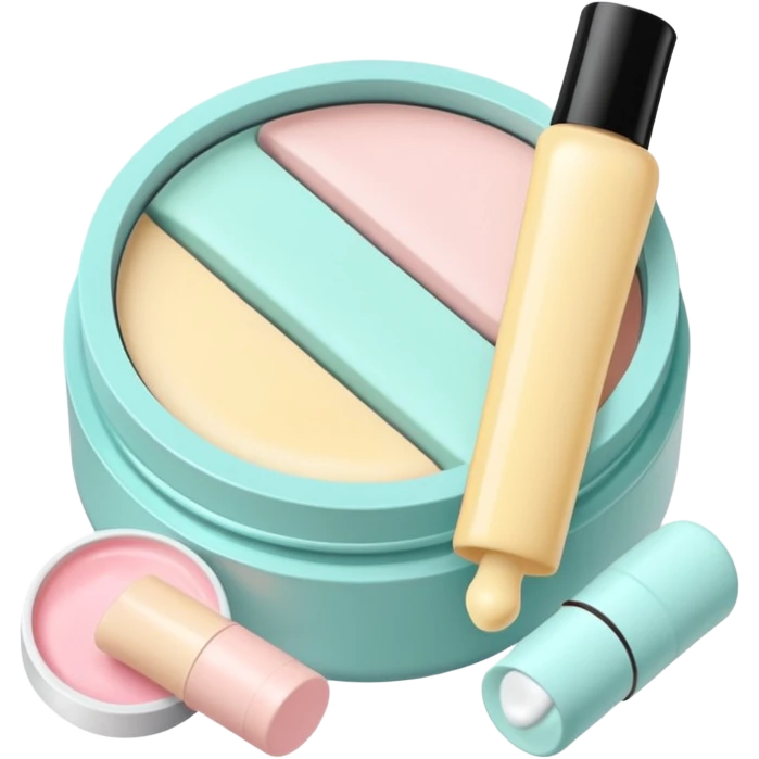 Productos de skincare aesthetic y maquillaje emoji