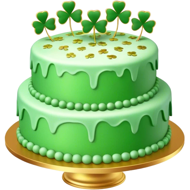 Green st. Patrick's day cake with shamrocks and gold flecks, 3D emoji
