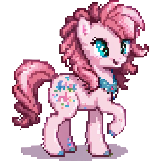 Pinkie Pie from My Little Pony, pixel art style, simplified features, pink color, curly mane and tail emoji