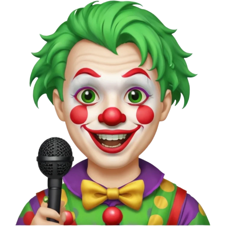 male, green haired, clown face painted, holding microphone, singing emoji