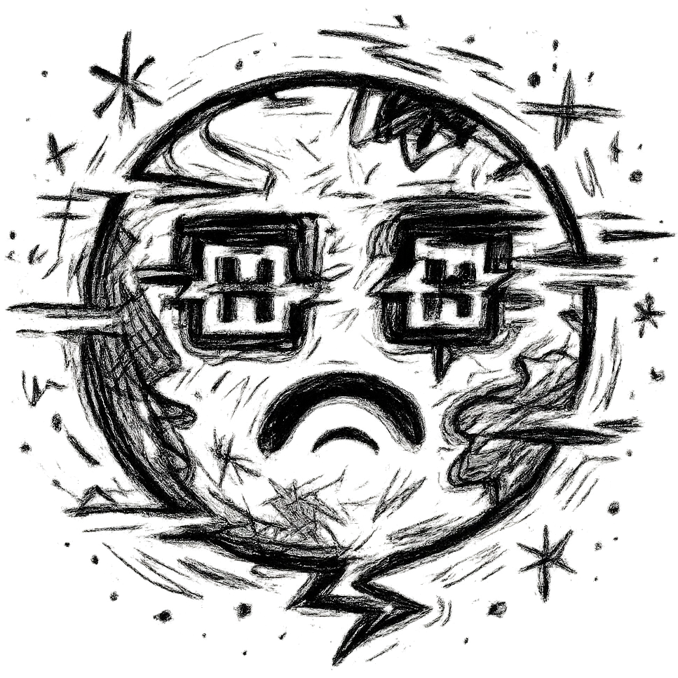 Upgrade this earth emoji with error eyes to look like it's glitching out, with cute digital glitch effects, while keeping it adorable and in the same chaotic icon style. emoji