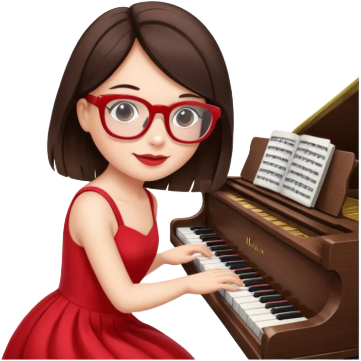 Brunette in red  white maltes glassespianista emoji