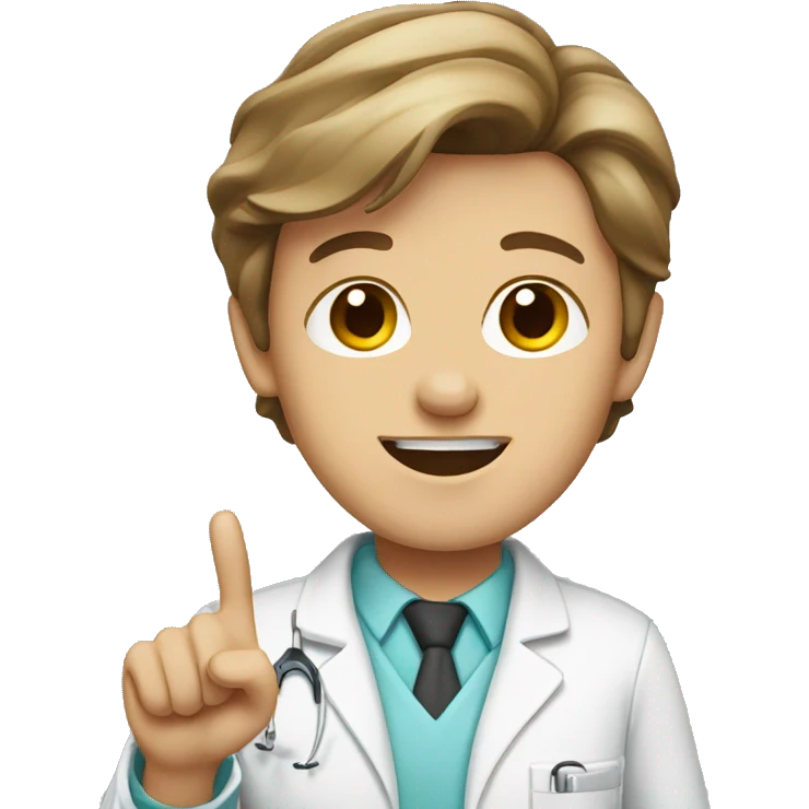 Dentist, white, brown hair, pointing emoji
