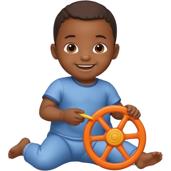 black baby playing with wheel emoji