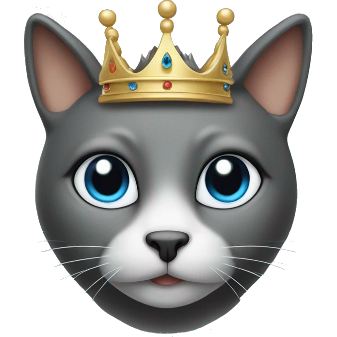 Gray and brown main coot cat with blue eyes in a crown emoji