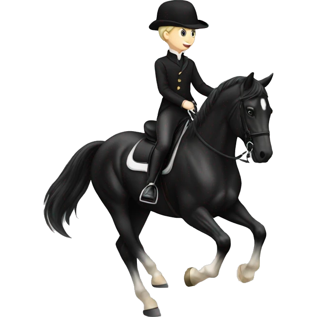 Boy riding black dressage horse emoji