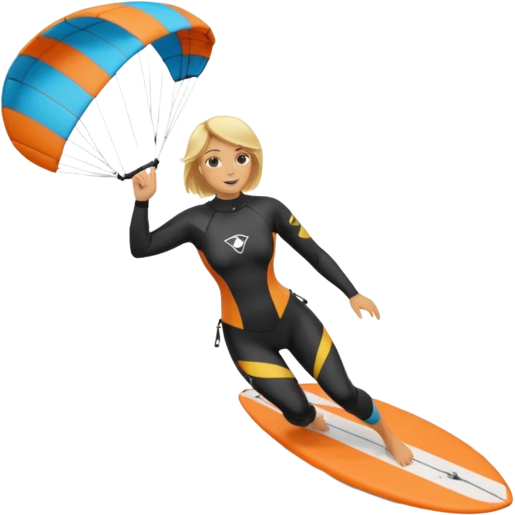 Kitesurfing blond ladie showing parachute and board emoji