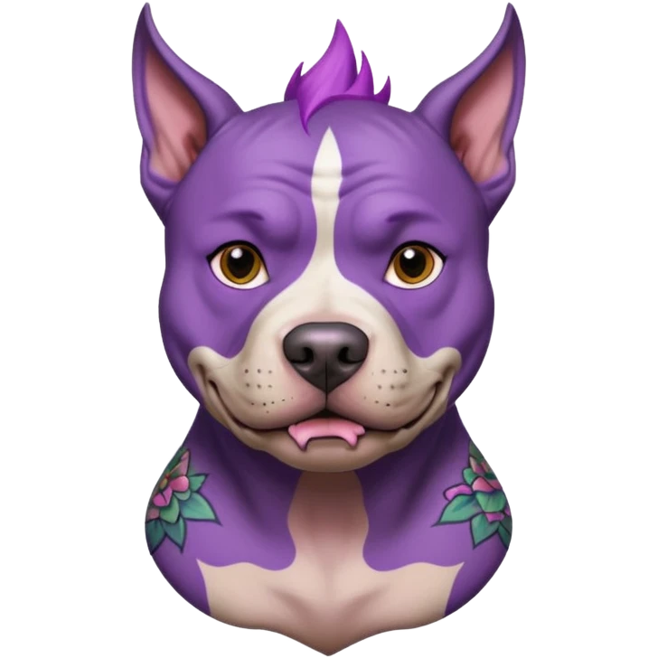 very tattoed face pitbull dog with purple spiky hair emoji