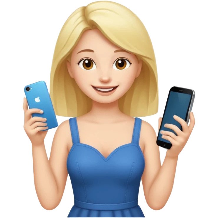 a full body girl on his phone with a happy face commenting on a post emoji