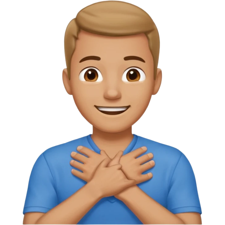 Man with hands gripped around neck crossed like he is choking while smiling emoji