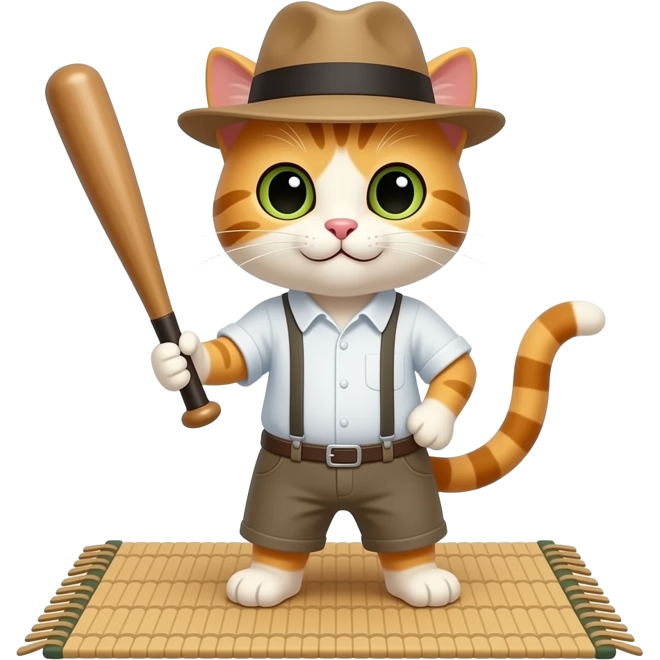 A cat with a hat and a bat on top of a mat emoji