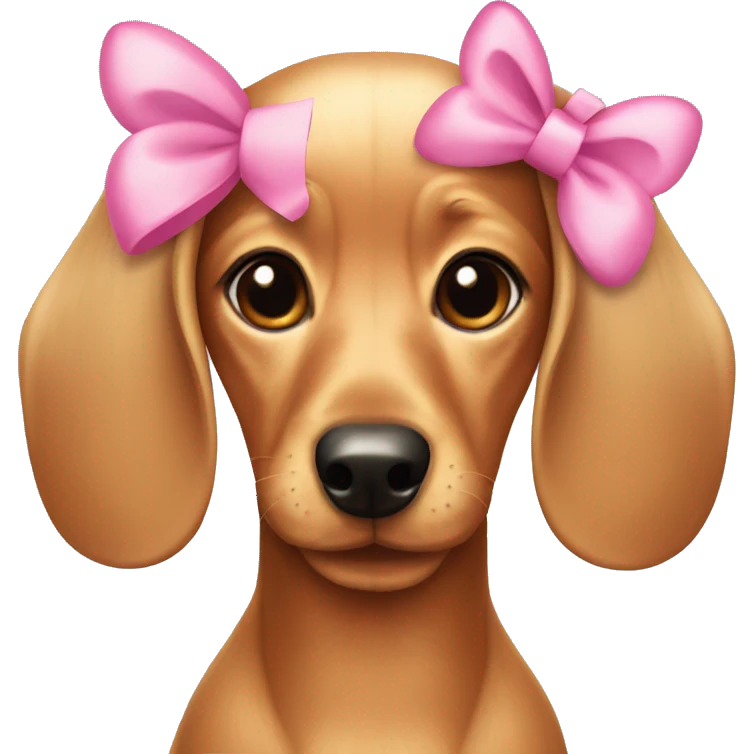 Blonde girl dachshund with two pink bows to emoji