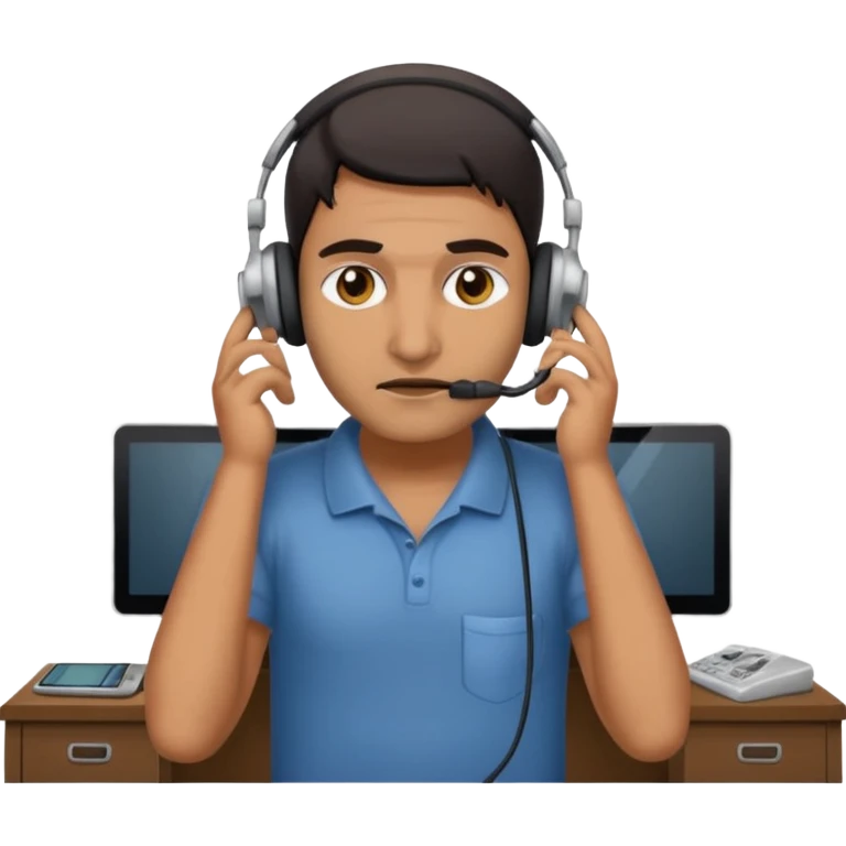 mean looking phone scammer in sketchy call center in india working our of filthy bedroom emoji