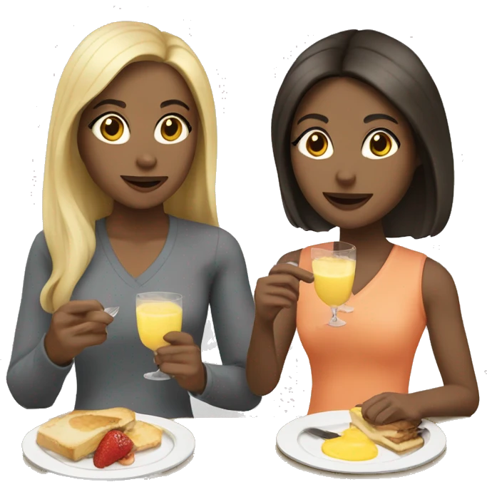 2 girls, one blonde, one brunette with light skin, eating brunch  emoji