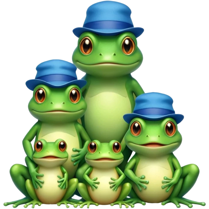 a family of frogs wearing blue hats, parent frogs and baby frogs emoji