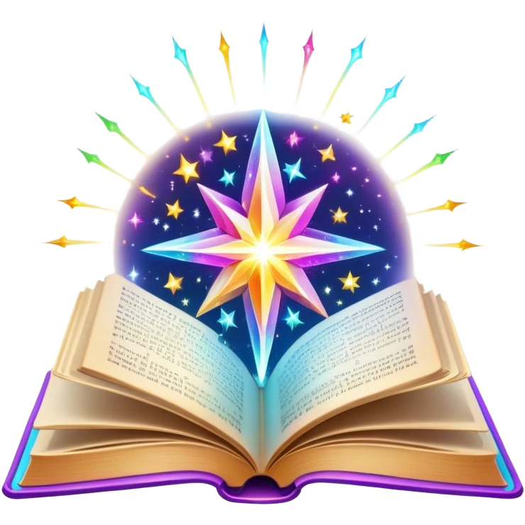 Bright colorful book with magical sparkles emanating from it emoji