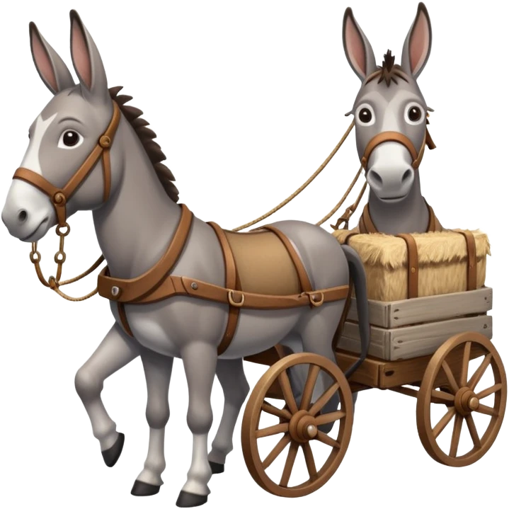 wagon with a donkey harnessed in front, classic farm scene emoji