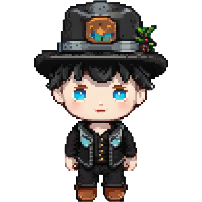 white boy minikin wearing a black vintage hat emoji