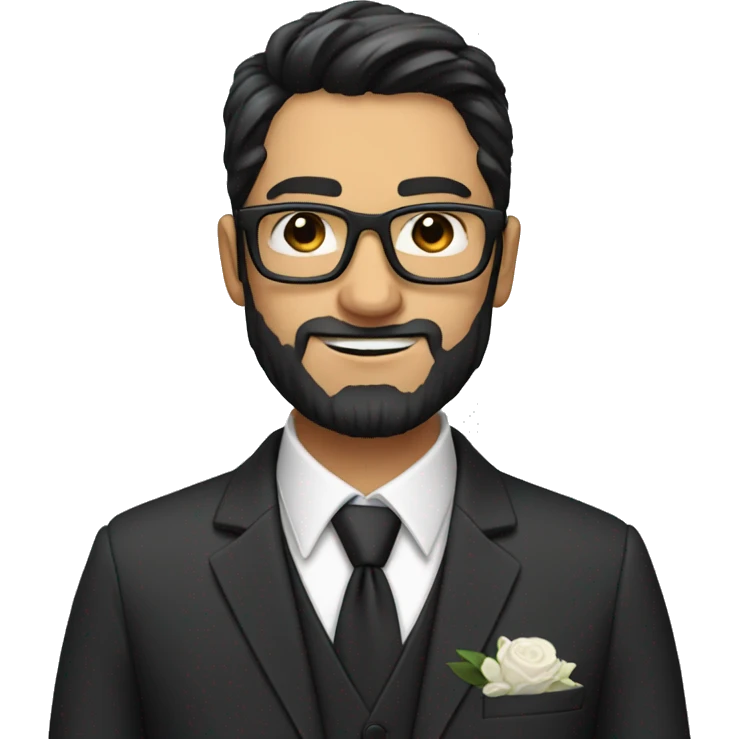 Groom with dark hair, beard and white skin and glasses emoji