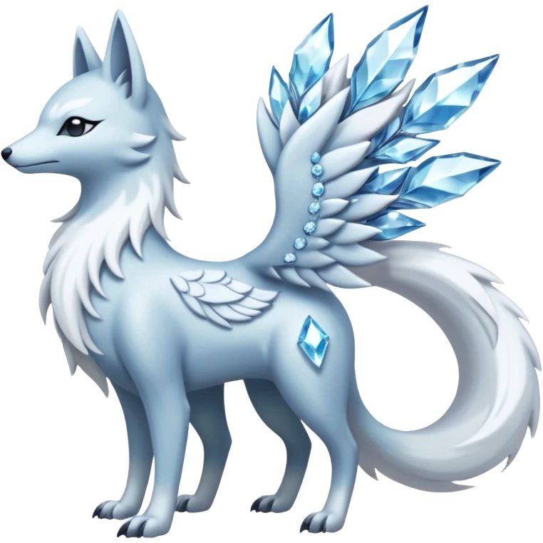 Shiny Silver-White Frosted Ice-Crystal Encrusted Regal Arctic Alolan-Ninetales-Latias-hybrid-creature (full body) emoji