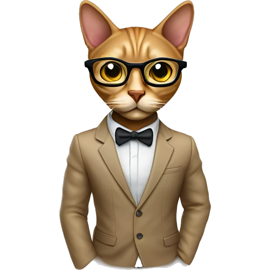 Mulatto hiphop confident business slim ghetto adult cat full body pfp with smart glasses and chill eyes emoji