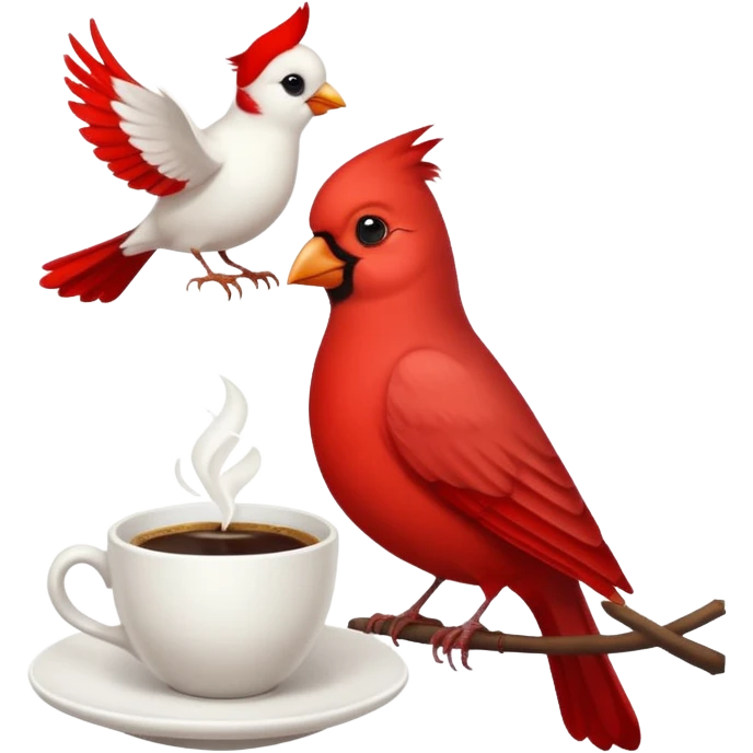 Happy cardinal bird with a dove and a cup of coffee emoji