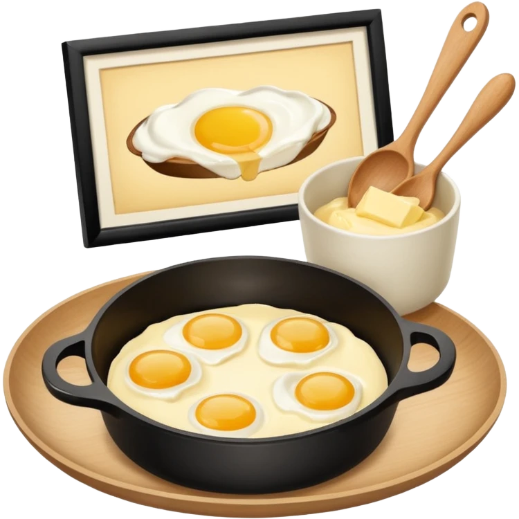 A carton of eggs, butter and a cream ceramic baking bowl with a wooden spoon in it emoji