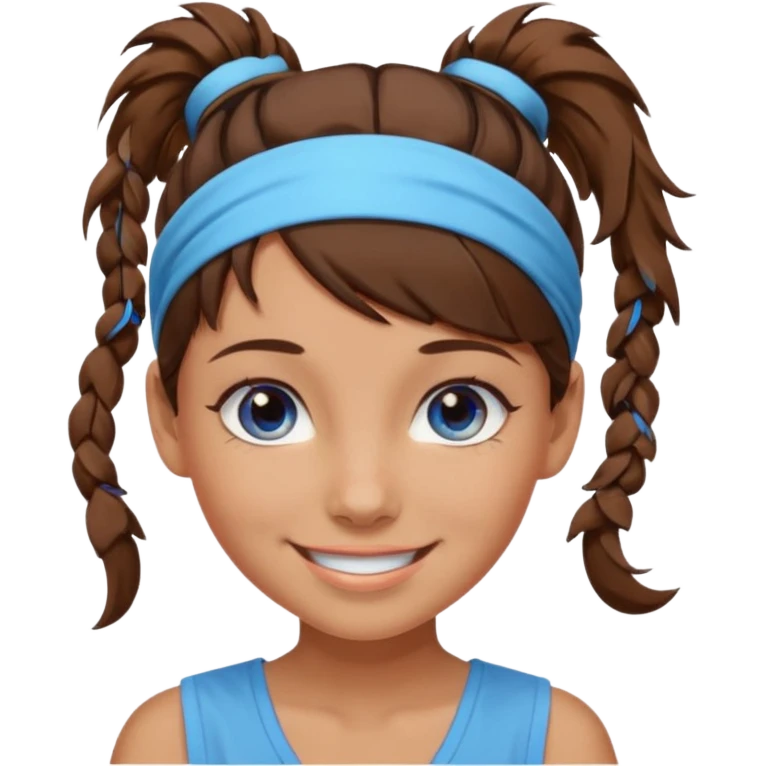 A girl with a messy ponytail, she’s tanned blue eyes and brown hair with a headband on emoji