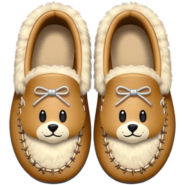 tan moccasins with stitched design and fluffy fur emoji