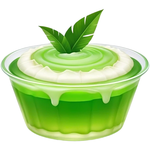 Cinematic Realistic Coconut Pandan Jelly Dessert Emoji, showcasing a delicate, translucent jelly infused with coconut and pandan rendered with lifelike detail and soft, tropical lighting. emoji
