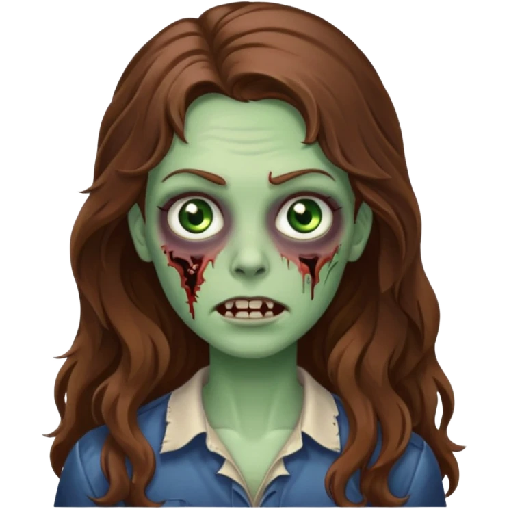 zombie com cabelo ondulado longo marrom e sem franja amigável  emoji