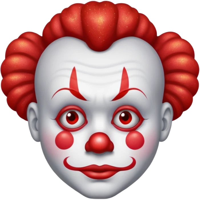 red glitter clown with the sad facial expression emoji