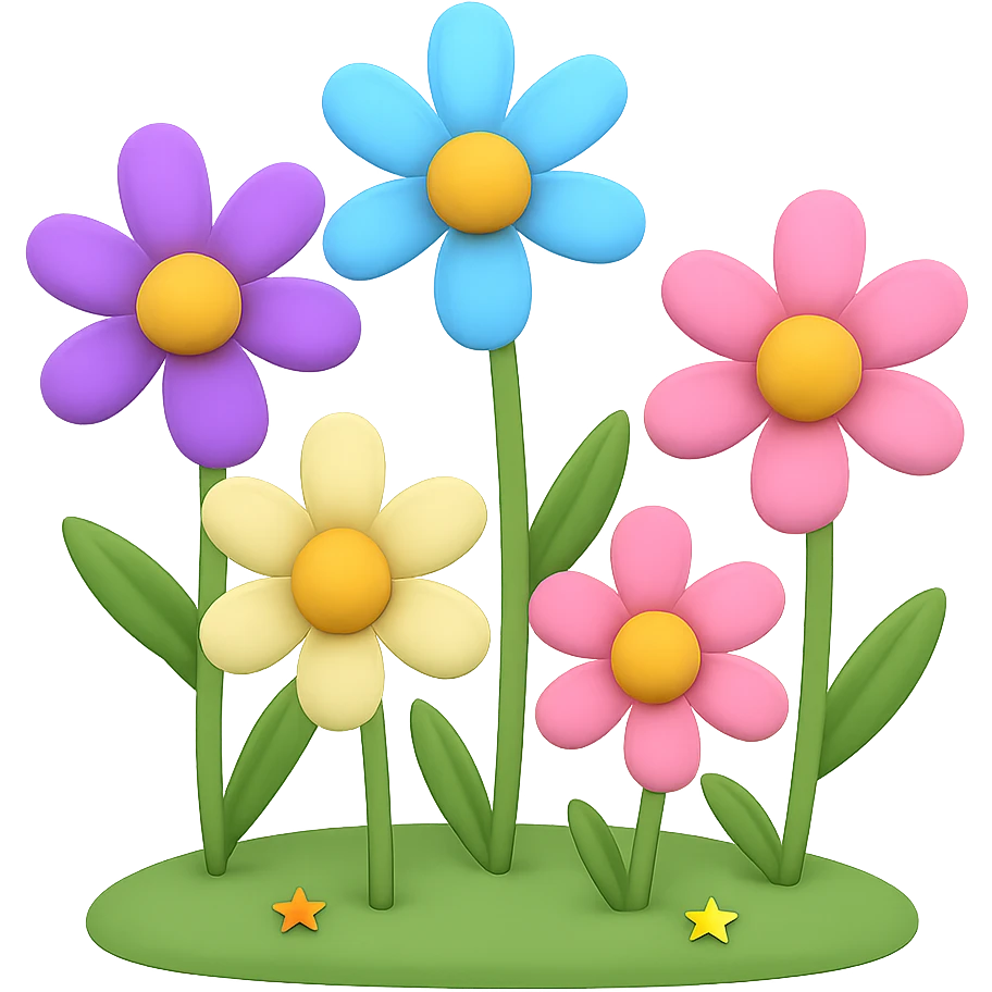 Create the same flower bed in apple emoji style but with fewer flowers. Keep the style consistent with apple emojis and maintain a transparent background. emoji