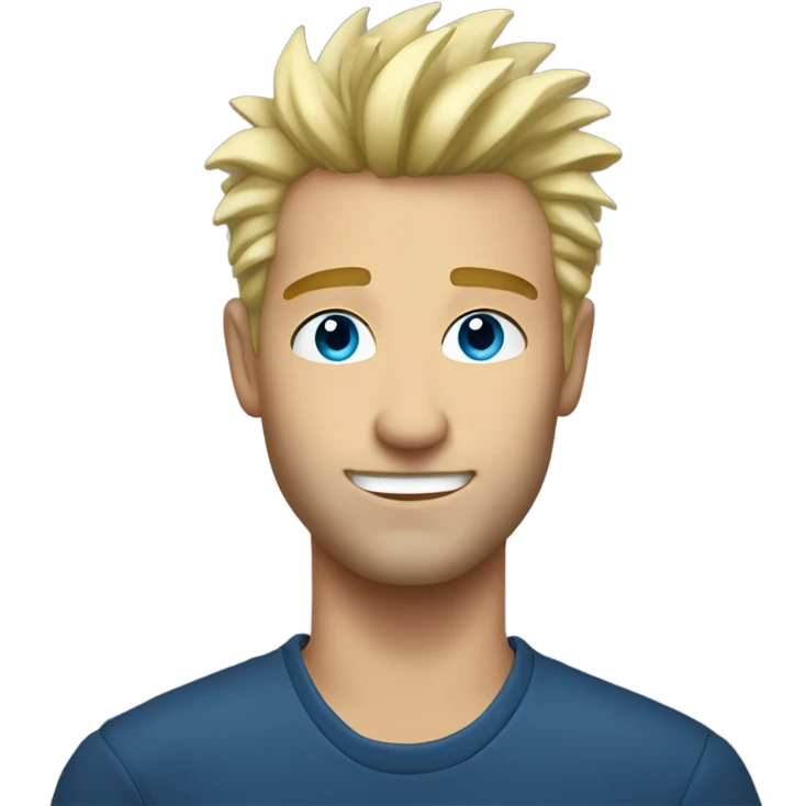 Handsome man, short spiked up hair, blonde hair, blue eyes emoji