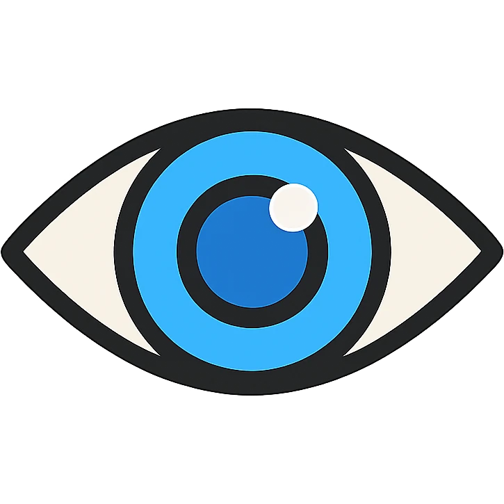 blue eyeball icon with black outlines, lineal color style, transparent background, hint of reflection emoji