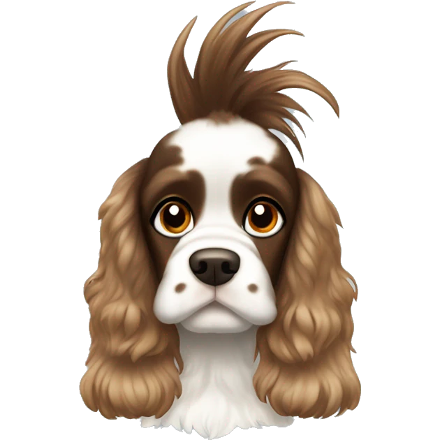 Mohawk Cocker spaniel with brown and white spots and a Mohawk  emoji