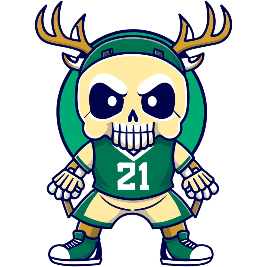 cool skull in Milwaukee Bucks basketball team colors (dark green, cream, and blue) emoji