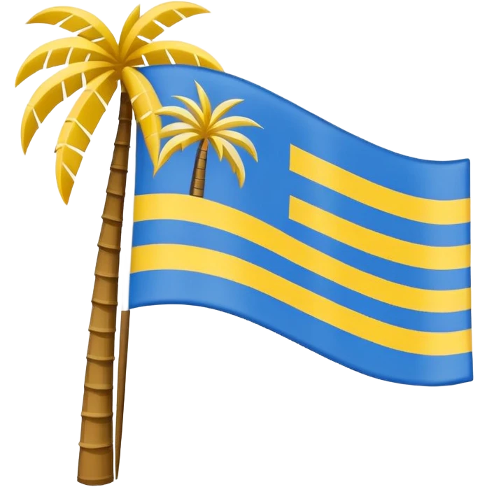 Penang flag, vertical stripes blue white yellow, palm tree in center, minimal emoji style emoji
