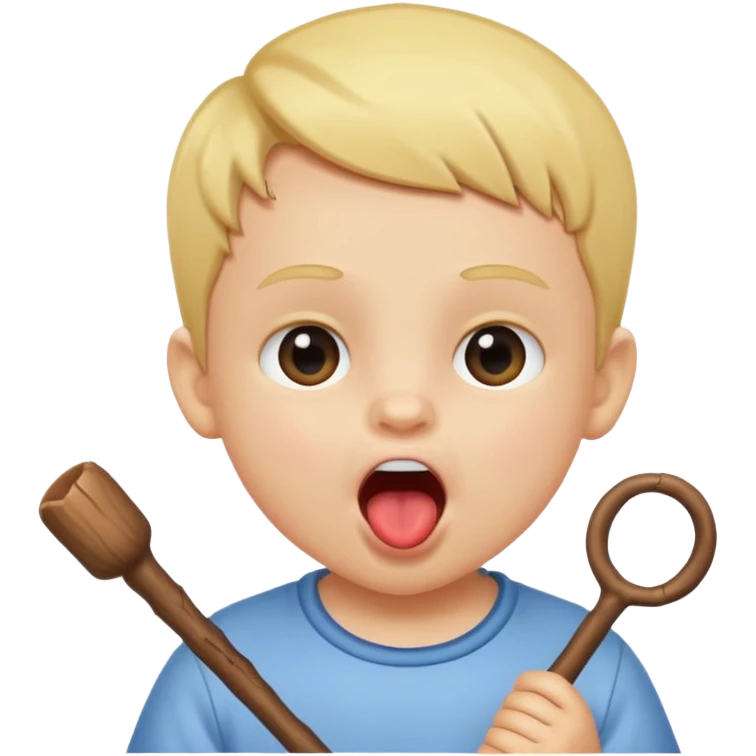 A stick with an open mouth without a tongue in a white child emoji
