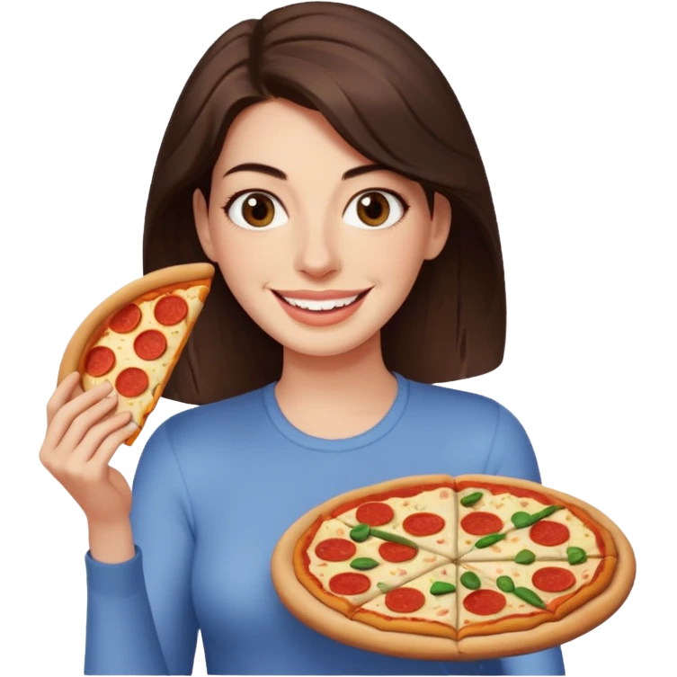 Anne Hathaway with pizza emoji