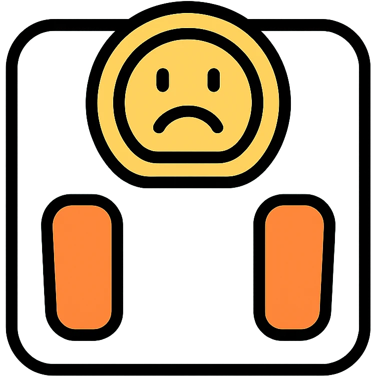 colorful icon of a bathroom scale with a frowning emoji on the screen emoji