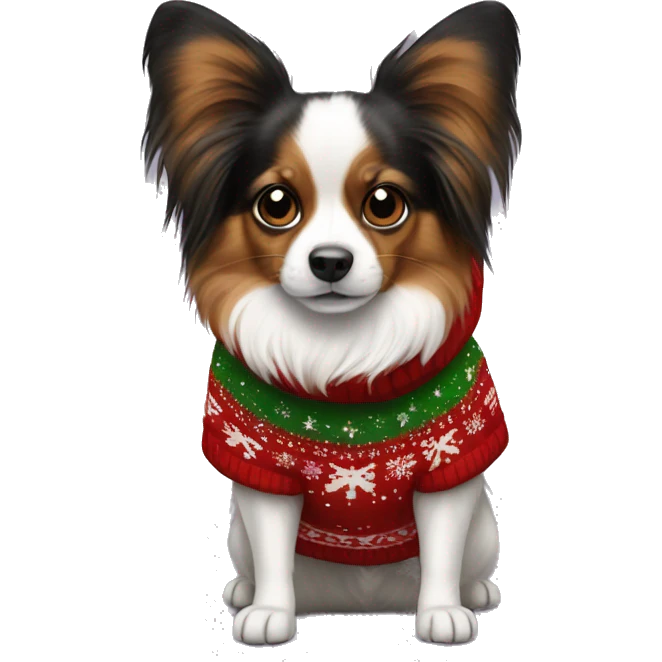 Papillon wearing christmas sweater emoji
